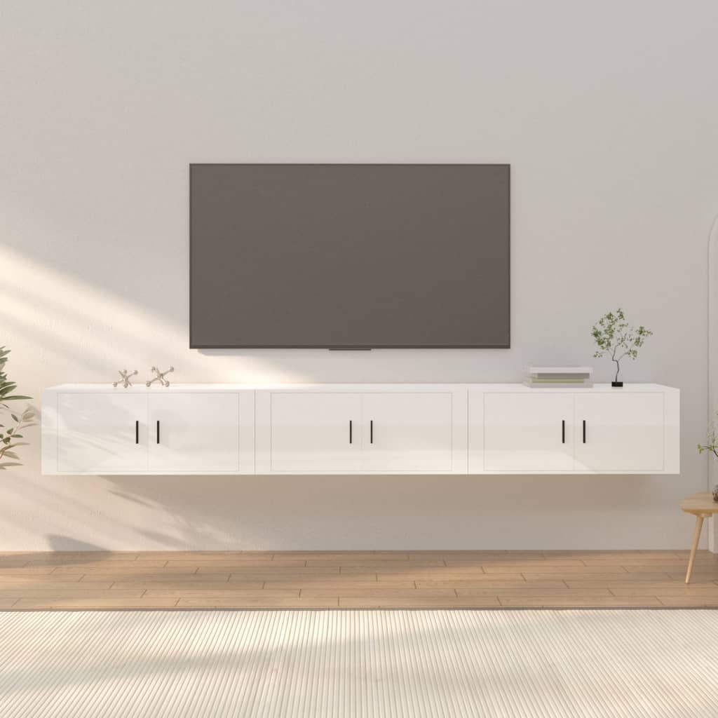 vidaXL 3 db magasfényű fehér fali TV-szekrény 100 x 34,5 x 40 cm