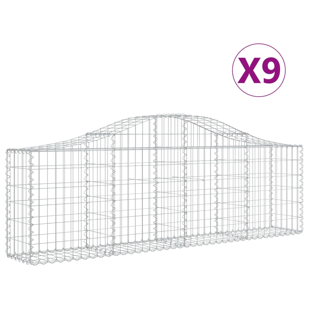 vidaXL 9 db íves horganyzott vas gabion kosár 200x30x60/80 cm