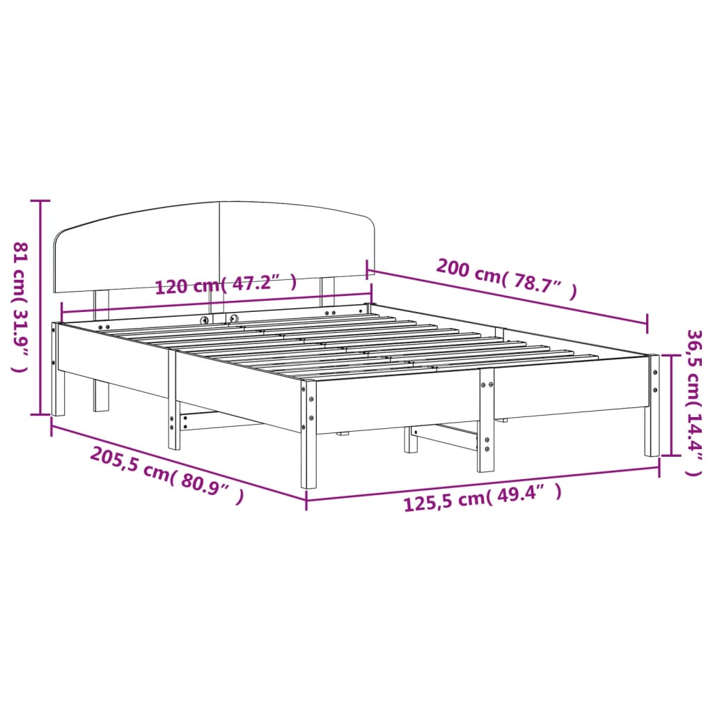 vidaXL fehér tömör fenyőfa ágy matrac nélkül 120 x 200 cm