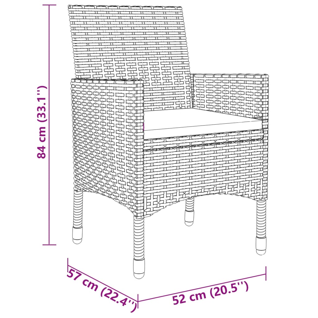 vidaXL 3 részes szürke polyrattan kerti étkezőgarnitúra