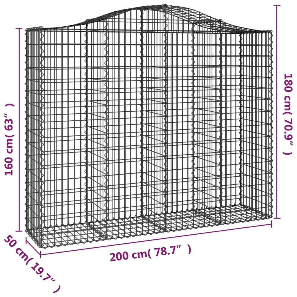 vidaXL íves horganyzott vas gabion kosár 200x50x160/180 cm