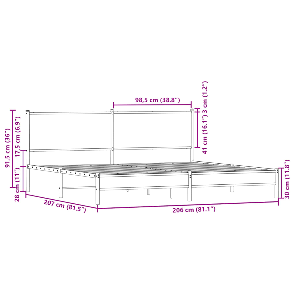 vidaXL barna tölgy színű fém ágykeret matrac nélkül 200 x 200 cm