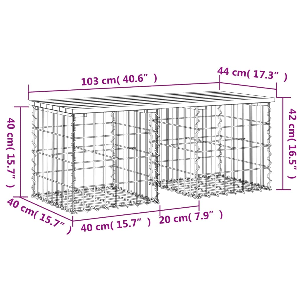 vidaXL tömör duglászfenyő gabion kerti pad 103x44x42 cm