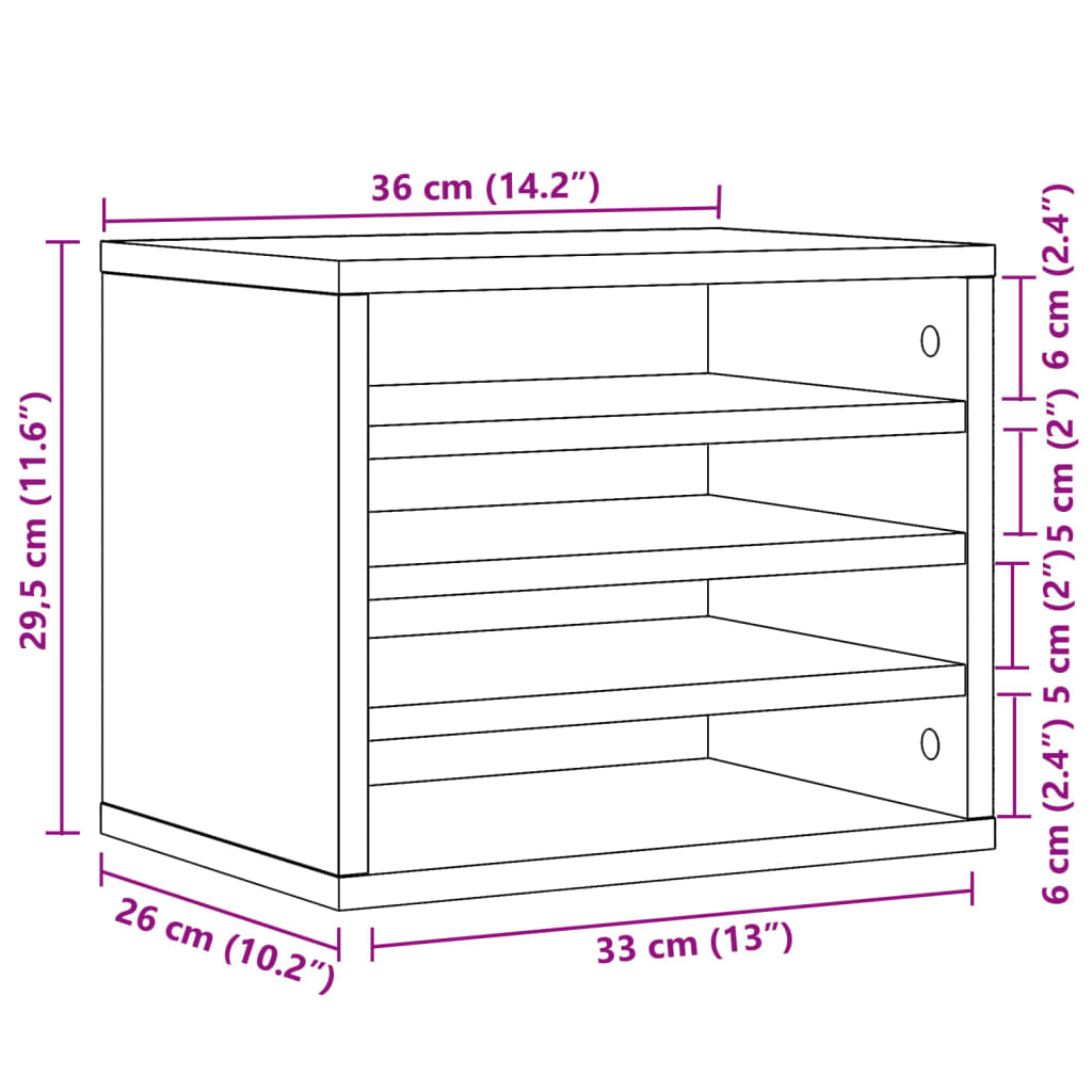 vidaXL szürke sonoma színű szerelt fa asztali szervező 36x26x29,5 cm