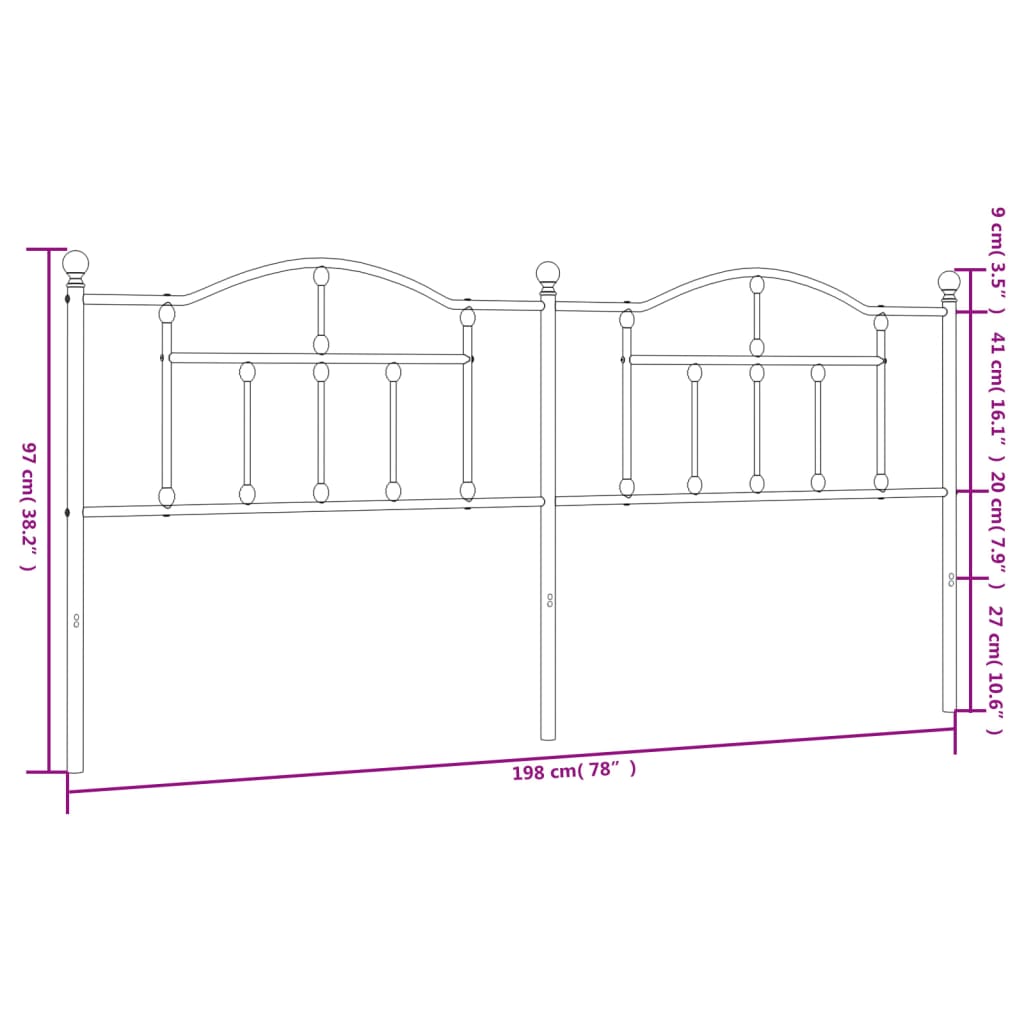 vidaXL fekete fém fejtámla 193 cm