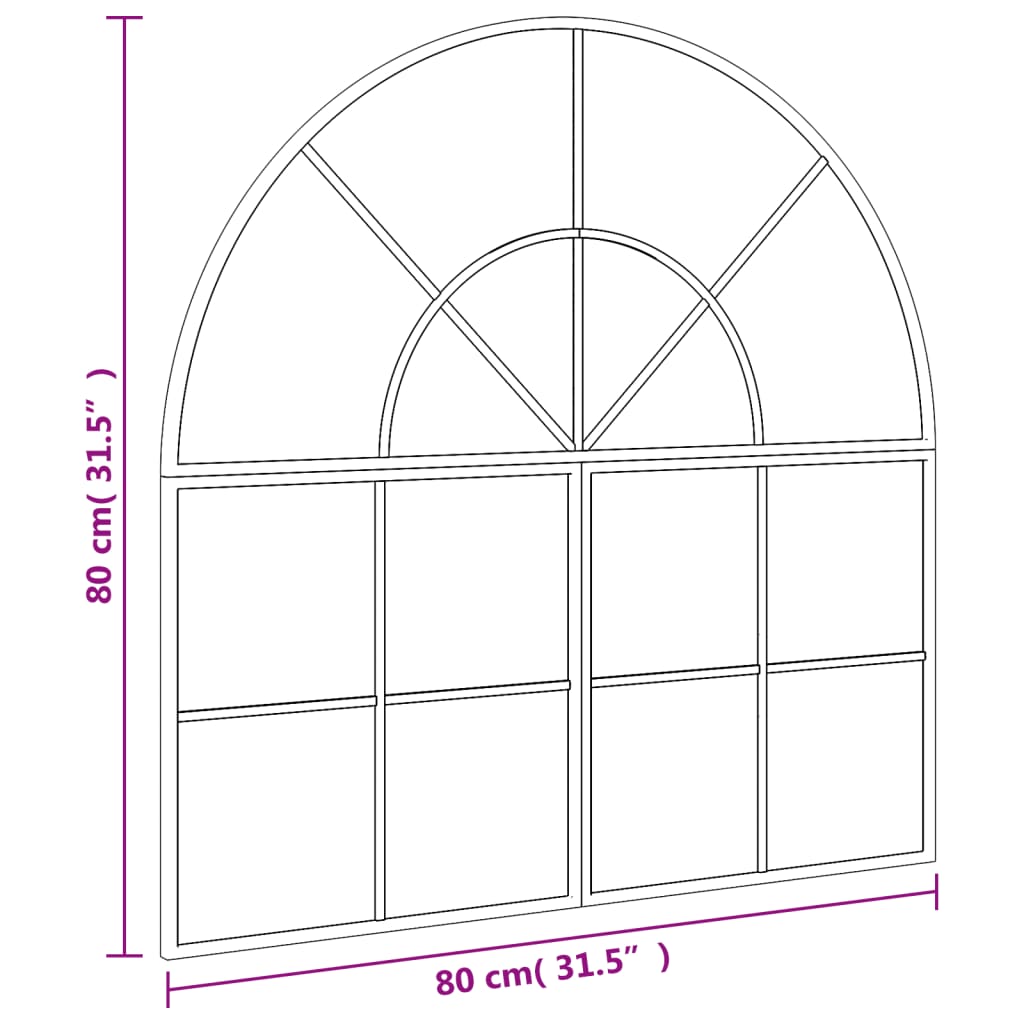 vidaXL fekete ívelt vas fali tükör 80 x 80 cm