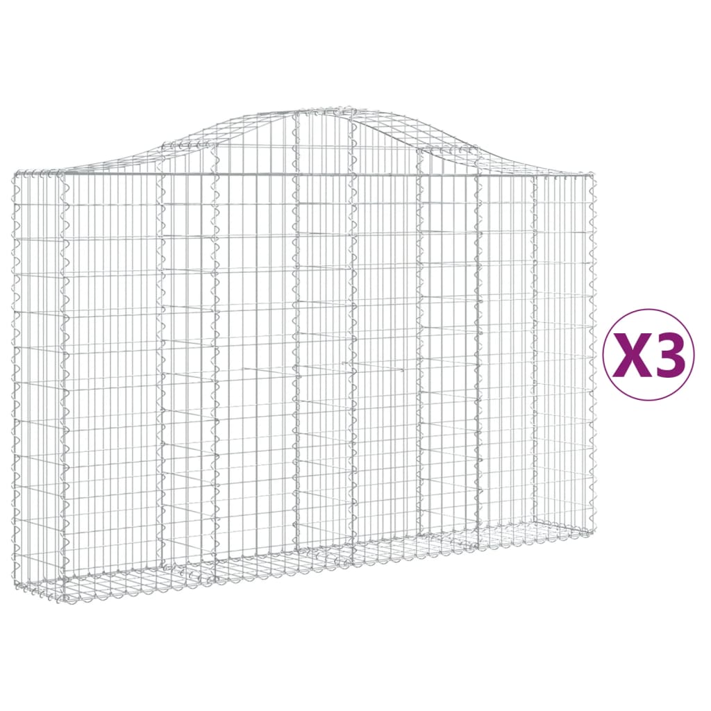 vidaXL 3 db íves horganyzott vas gabion kosár 200x30x120/140 cm