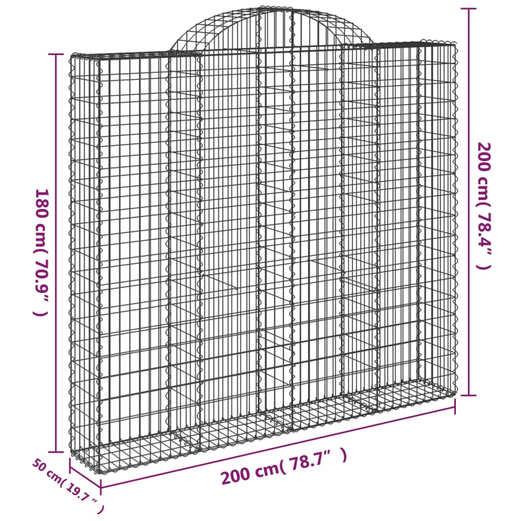 vidaXL 7 db íves horganyzott vas gabion kosár 200x50x180/200 cm