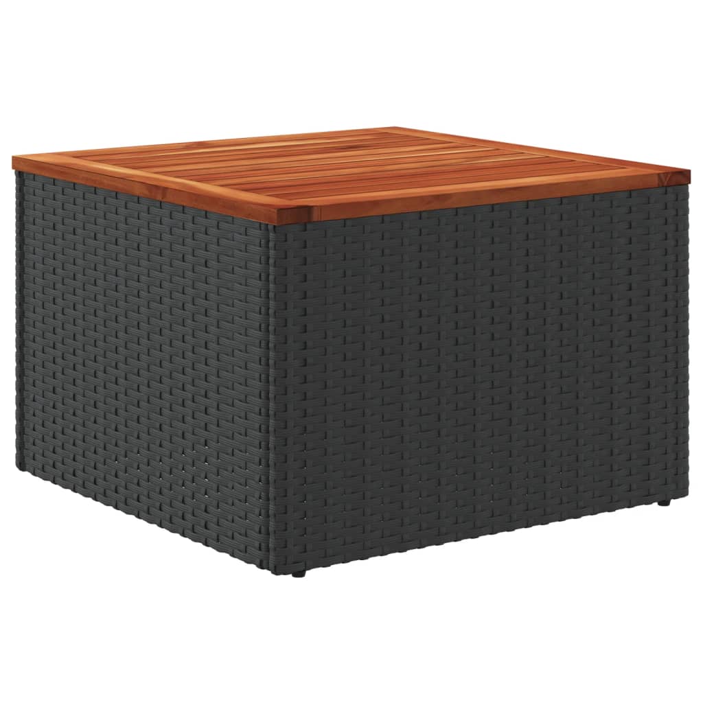 vidaXL fekete polyrattan és akácfa kerti asztal 55x55x37 cm