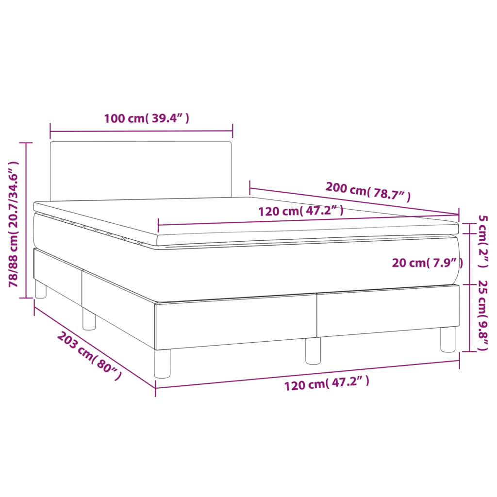 vidaXL világosszürke szövet rugós ágy matraccal 120 x 200 cm