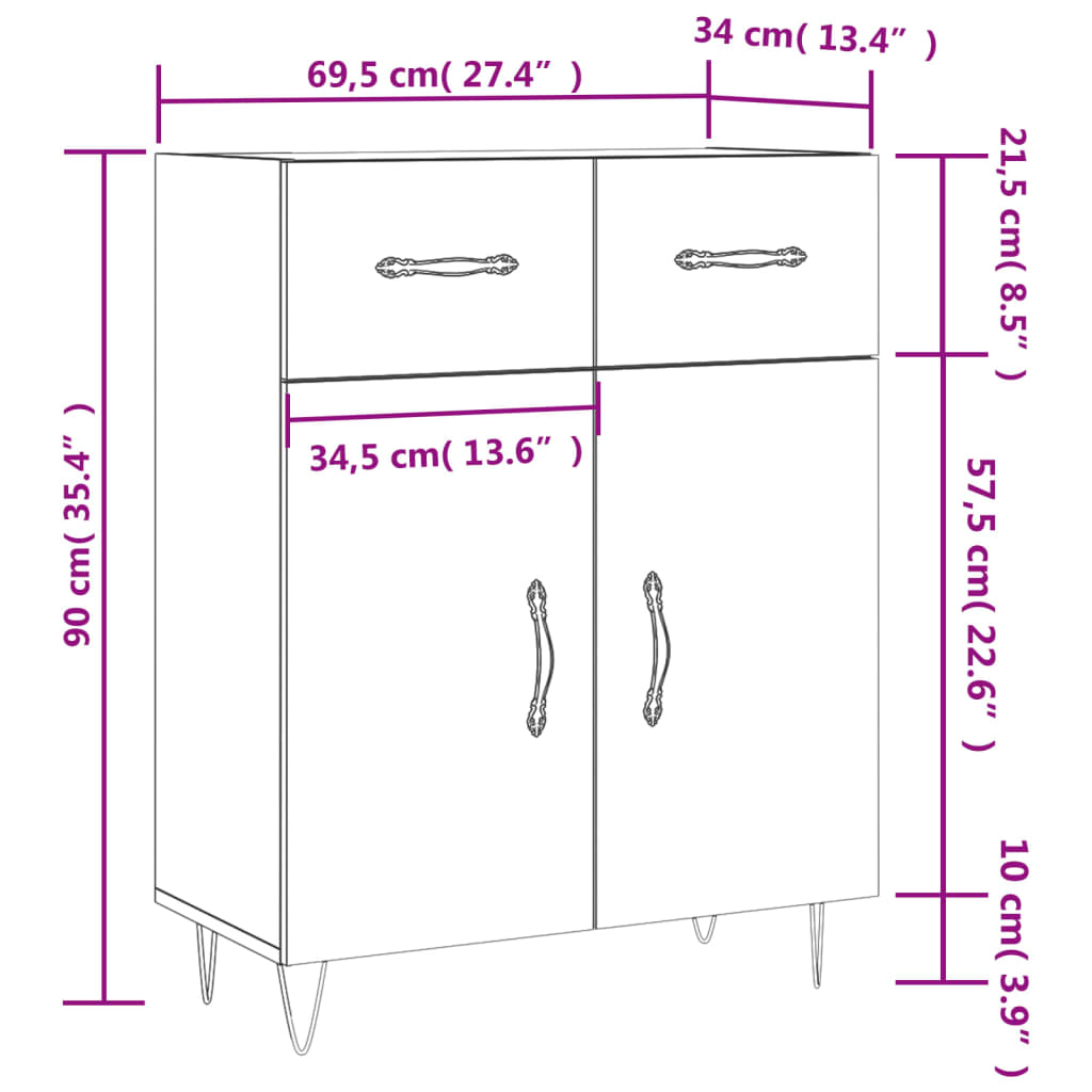 vidaXL betonszürke szerelt fa tálalószekrény 69,5 x 34 x 90 cm