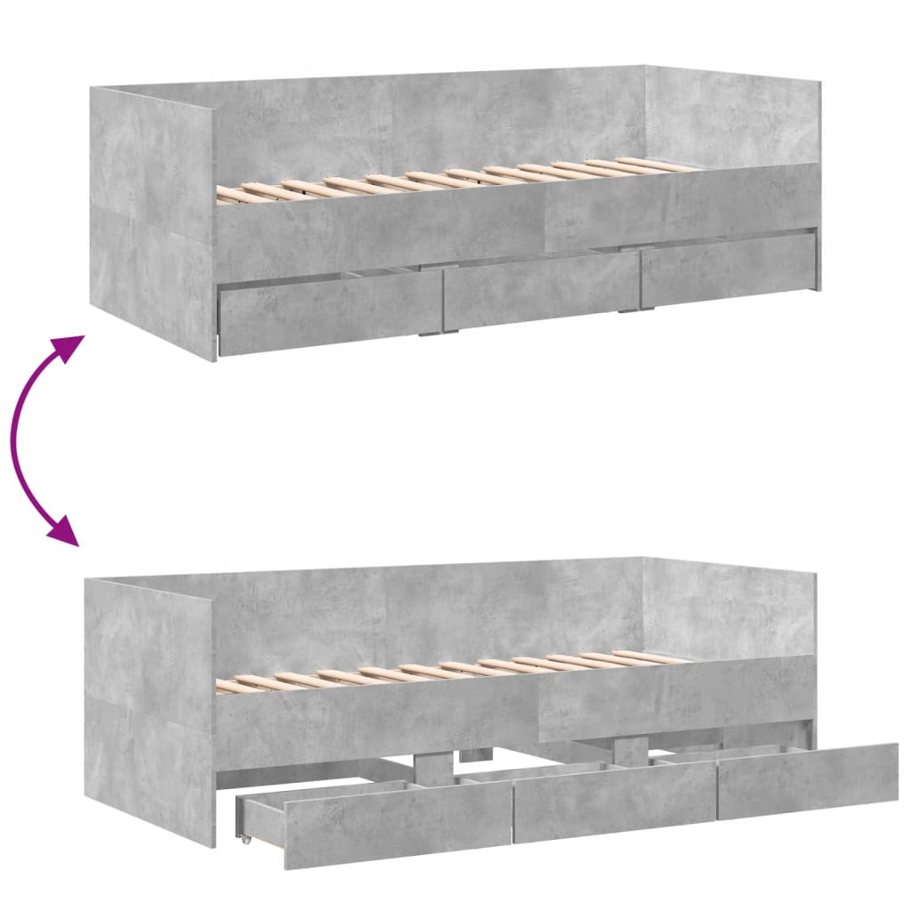 vidaXL betonszürke kanapéágy fiókkal matrac nélkül 75x190 cm