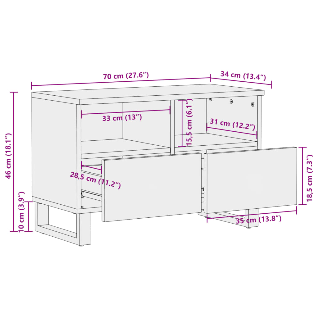 vidaXL tömör akácfa TV-szekrény 70 x 34 x 46 cm