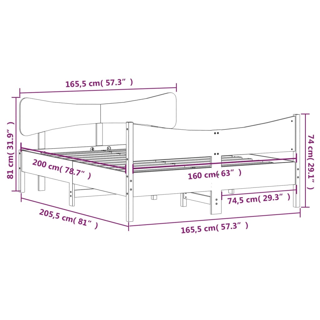 vidaXL fehér tömör fenyőfa ágy matrac nélkül 160 x 200 cm