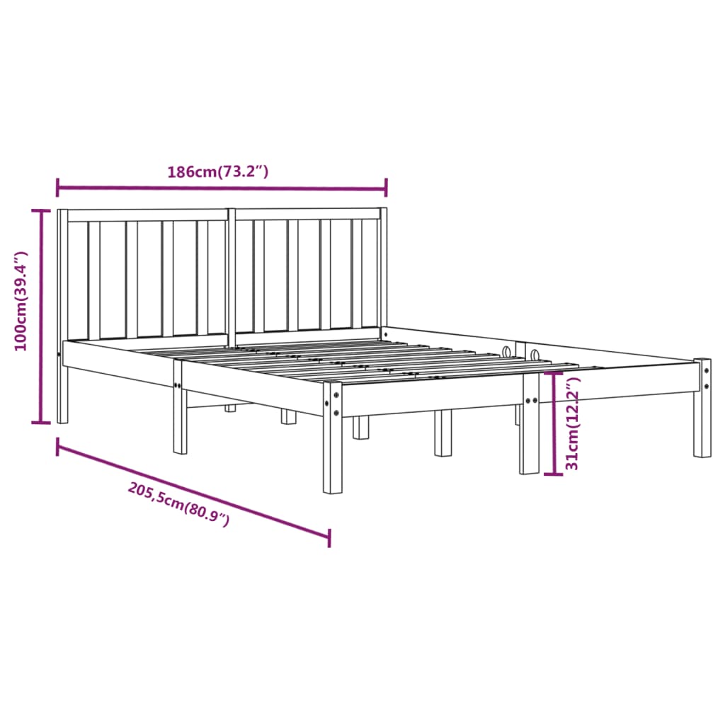 vidaXL Super King fekete tömör fenyőfa ágykeret 180 x 200 cm