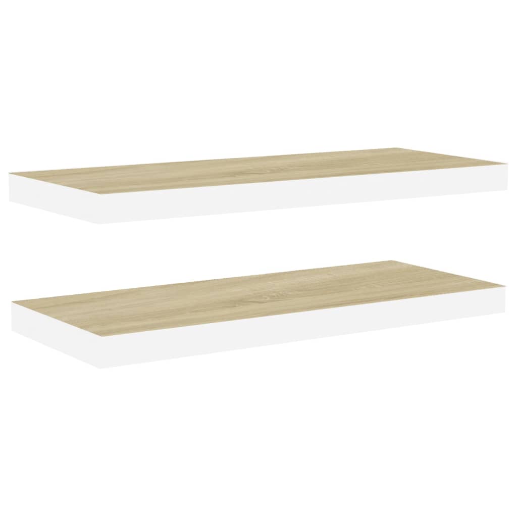 vidaXL 2 db tölgyszínű és fehér MDF lebegő fali polc 80x23,5x3,8 cm