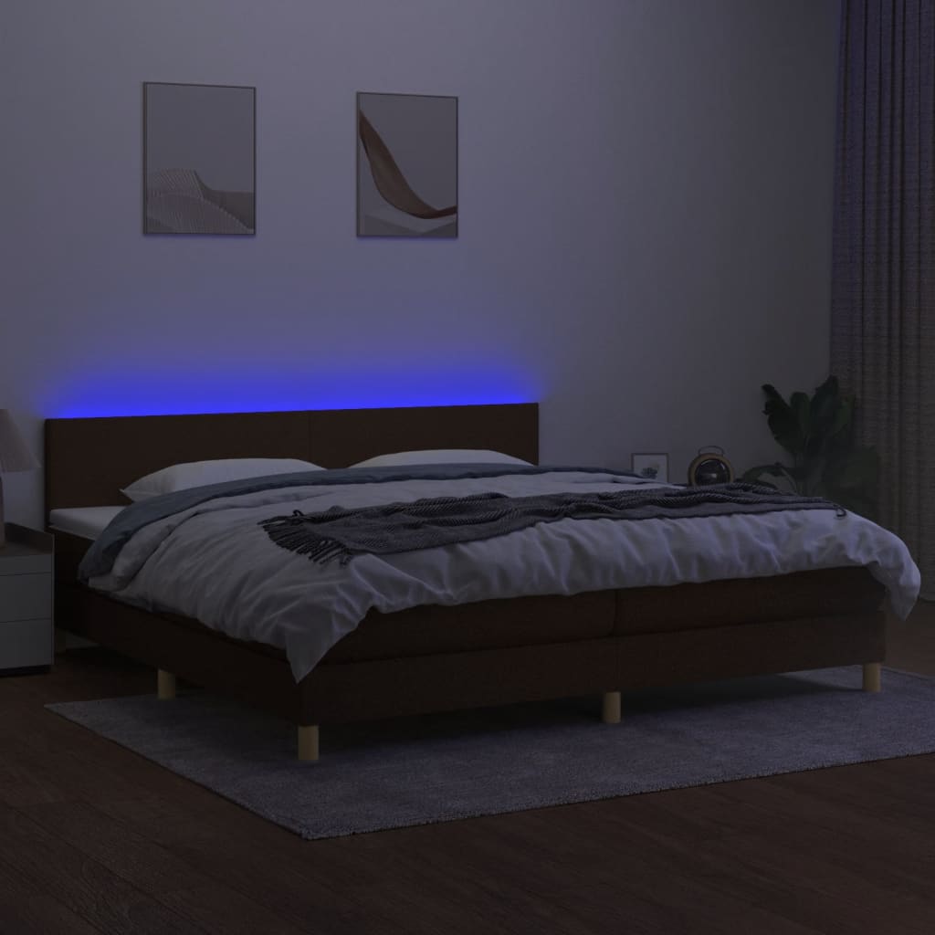 vidaXL barna szövet rugós és LED-es ágy matraccal 200x200 cm