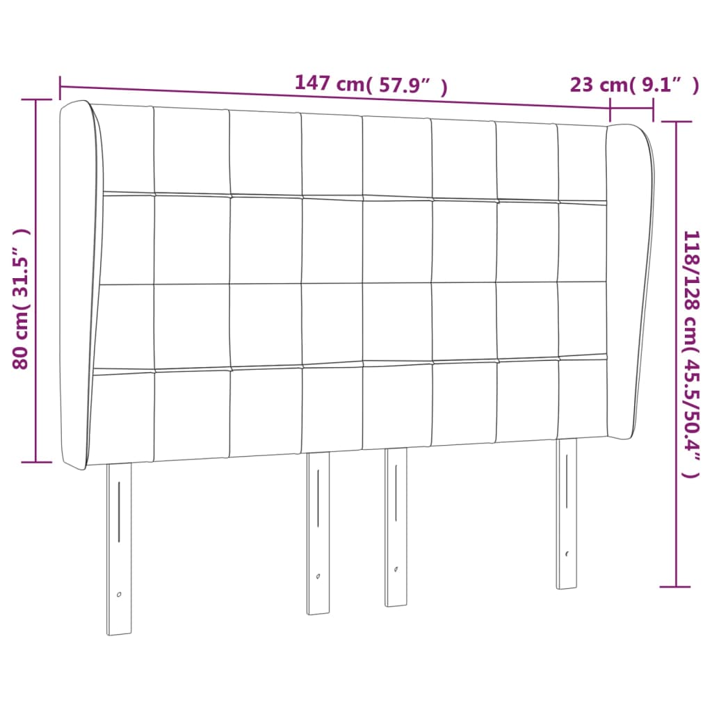 vidaXL fekete bársony fejtámla szárnyakkal 147 x 23 x 118/128 cm