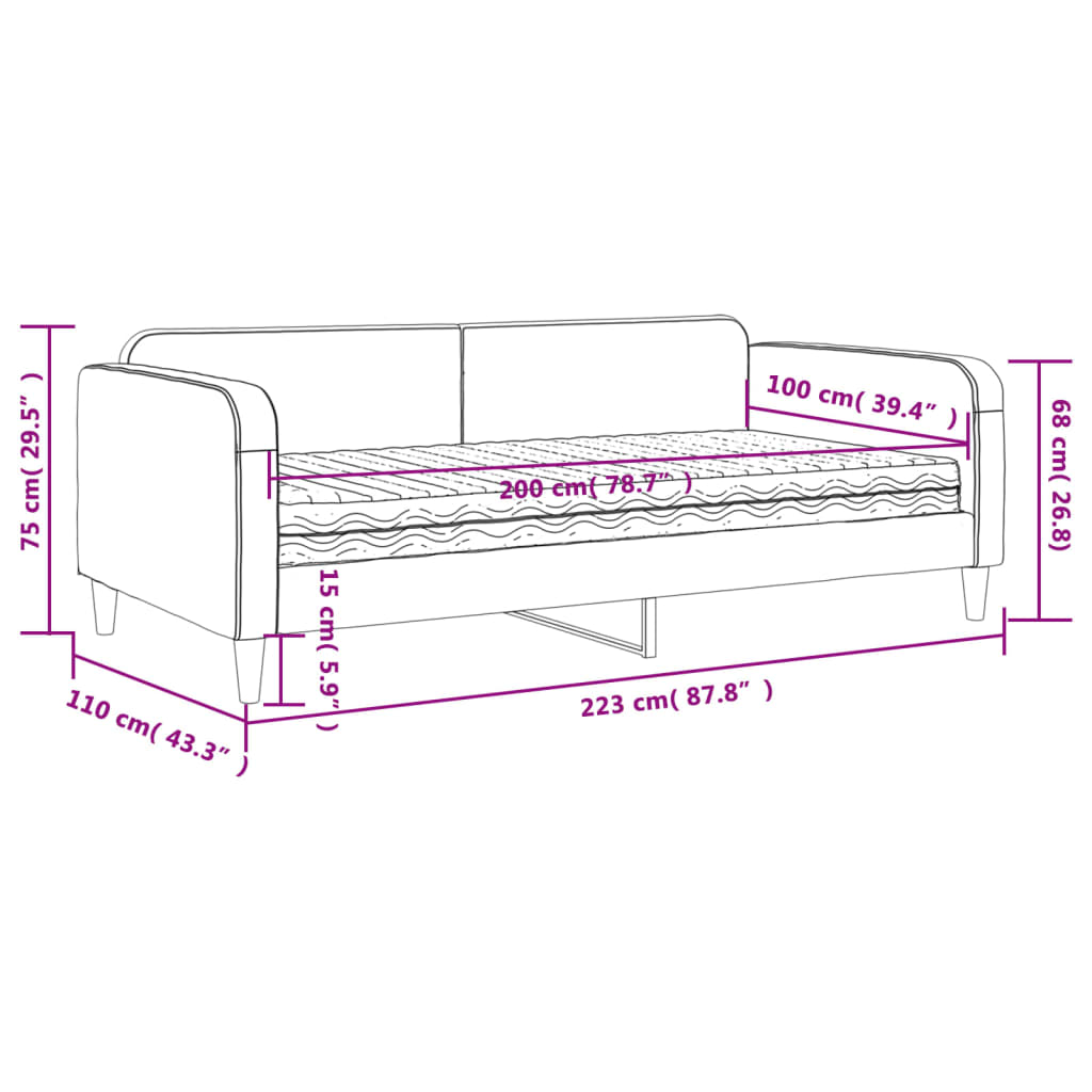 vidaXL sötétszürke szövet kanapéágy matraccal 100 x 200 cm