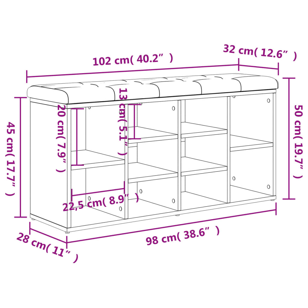 vidaXL sonoma tölgy színű szerelt fa cipőtároló pad 102 x 32 x 50 cm