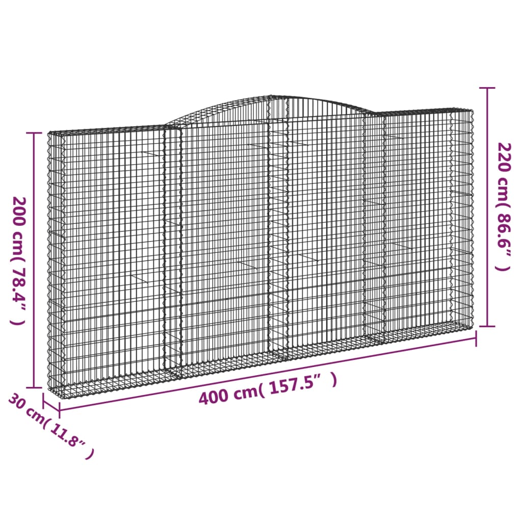 vidaXL 3 db íves horganyzott vas gabion kosár 400x30x200/220 cm