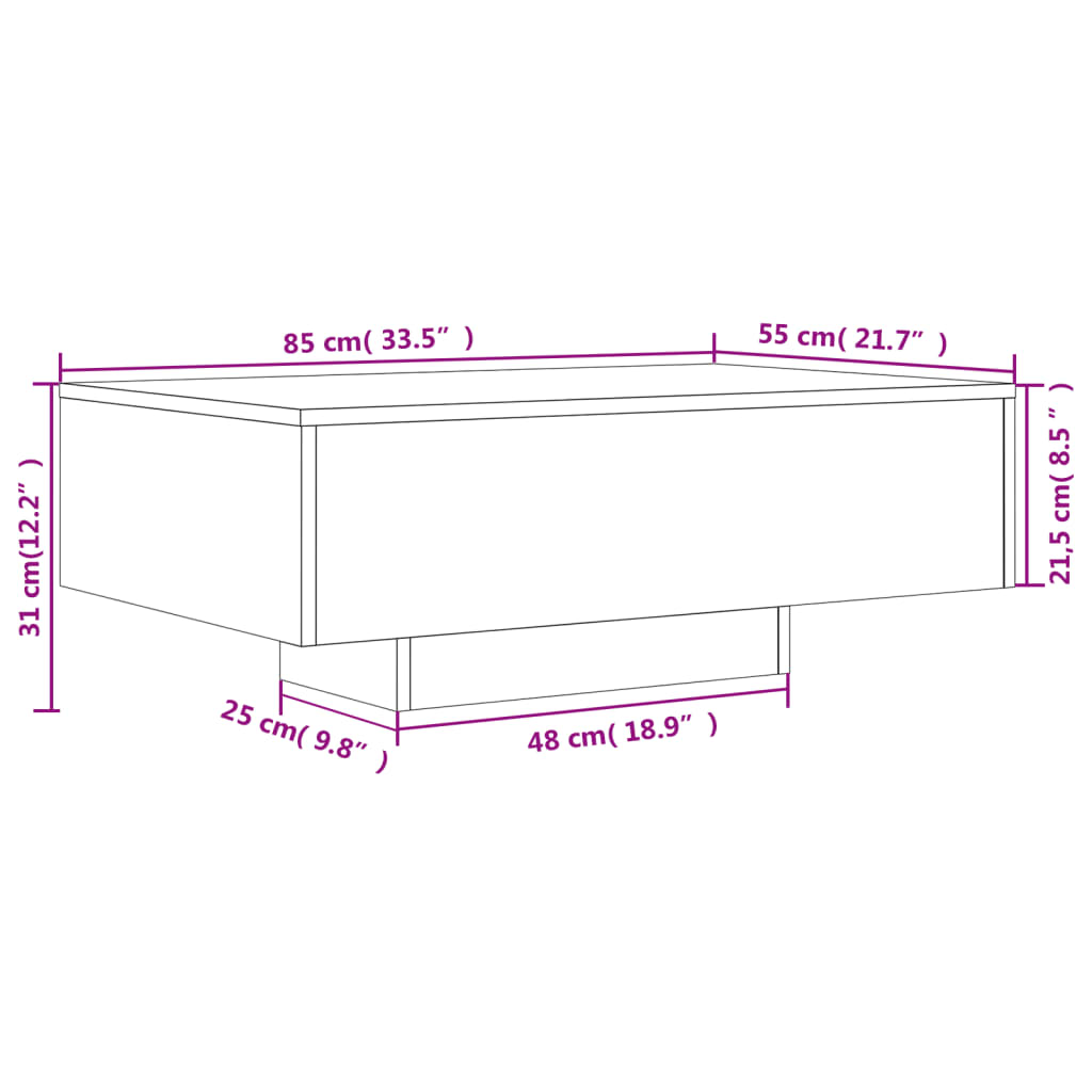 vidaXL füstös tölgy színű dohányzóasztal LED-lámpákkal 85 x 55 x 31 cm