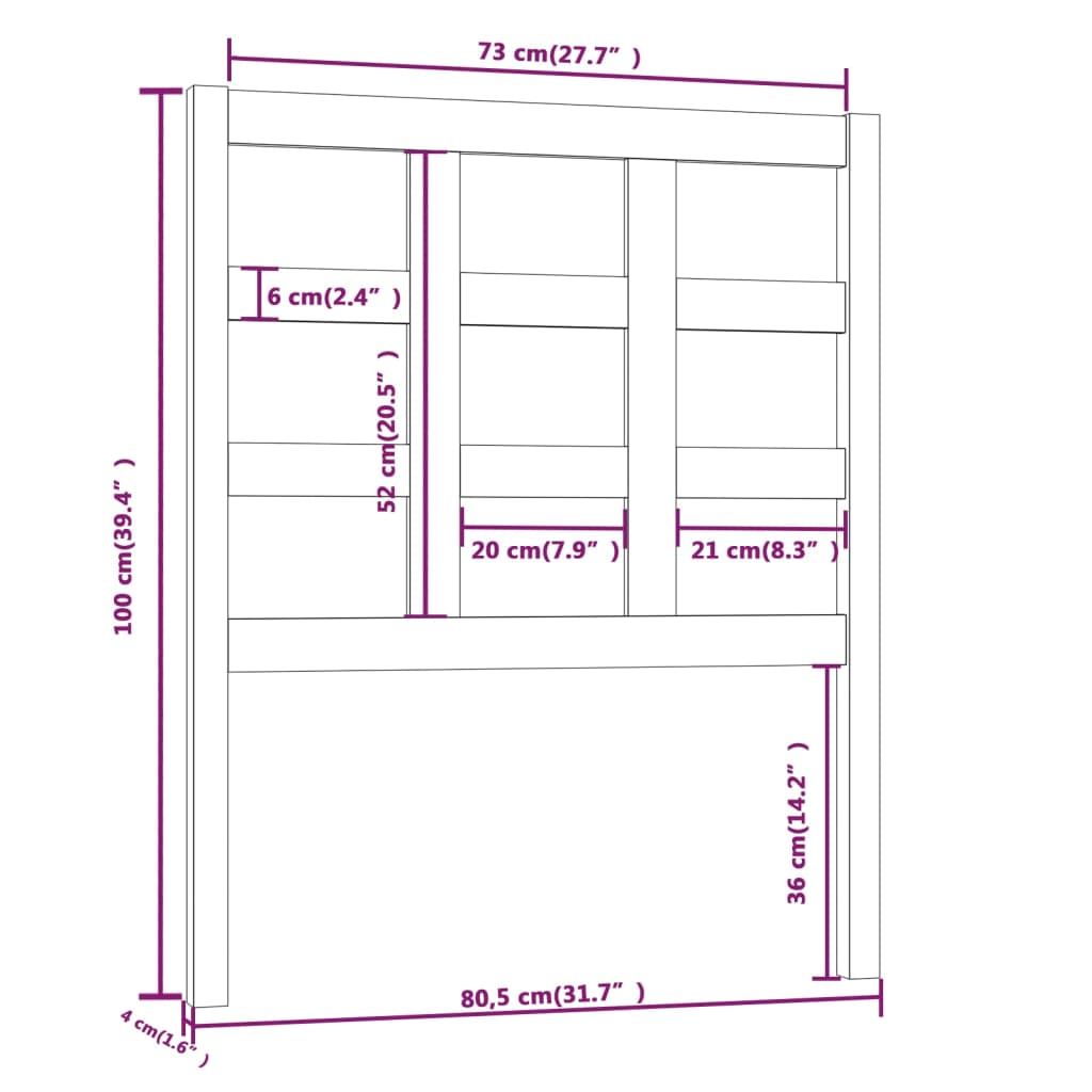 vidaXL szürke tömör fenyőfa ágyfejtámla 80,5 x 4 x 100 cm