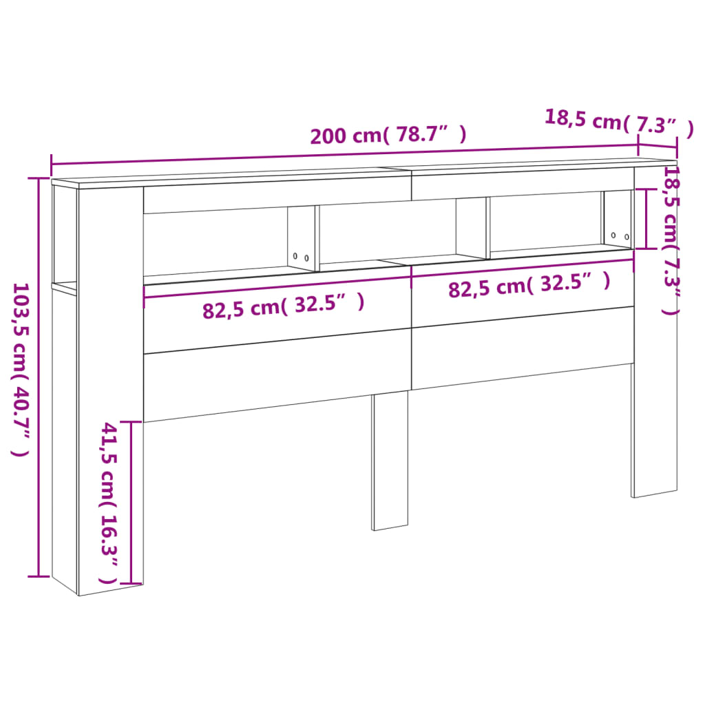 vidaXL sonoma tölgy színű szerelt fa LED-es fejtámla 200x18,5x103,5 cm