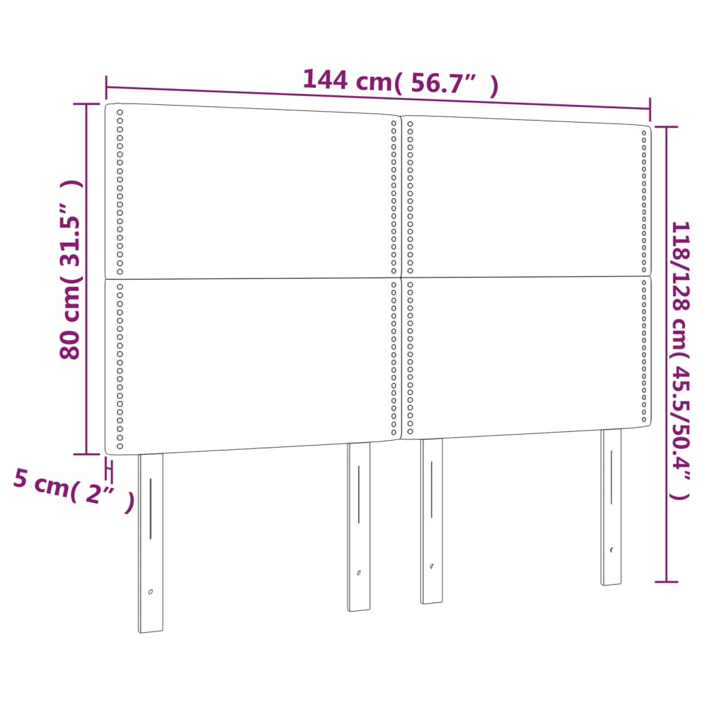 vidaXL világosszürke bársony LED-es fejtámla 144x5x118/128 cm