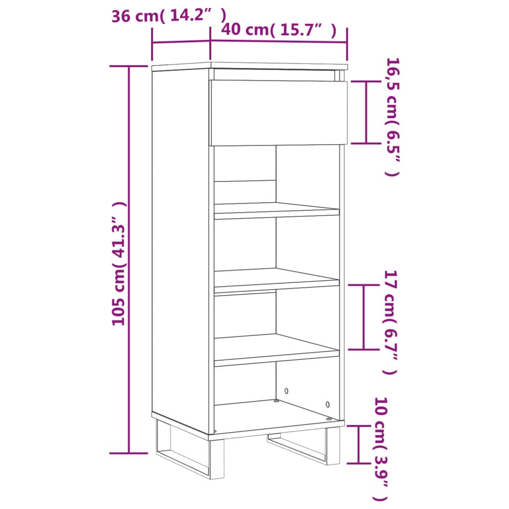 vidaXL fekete szerelt fa cipősszekrény 40x36x105 cm