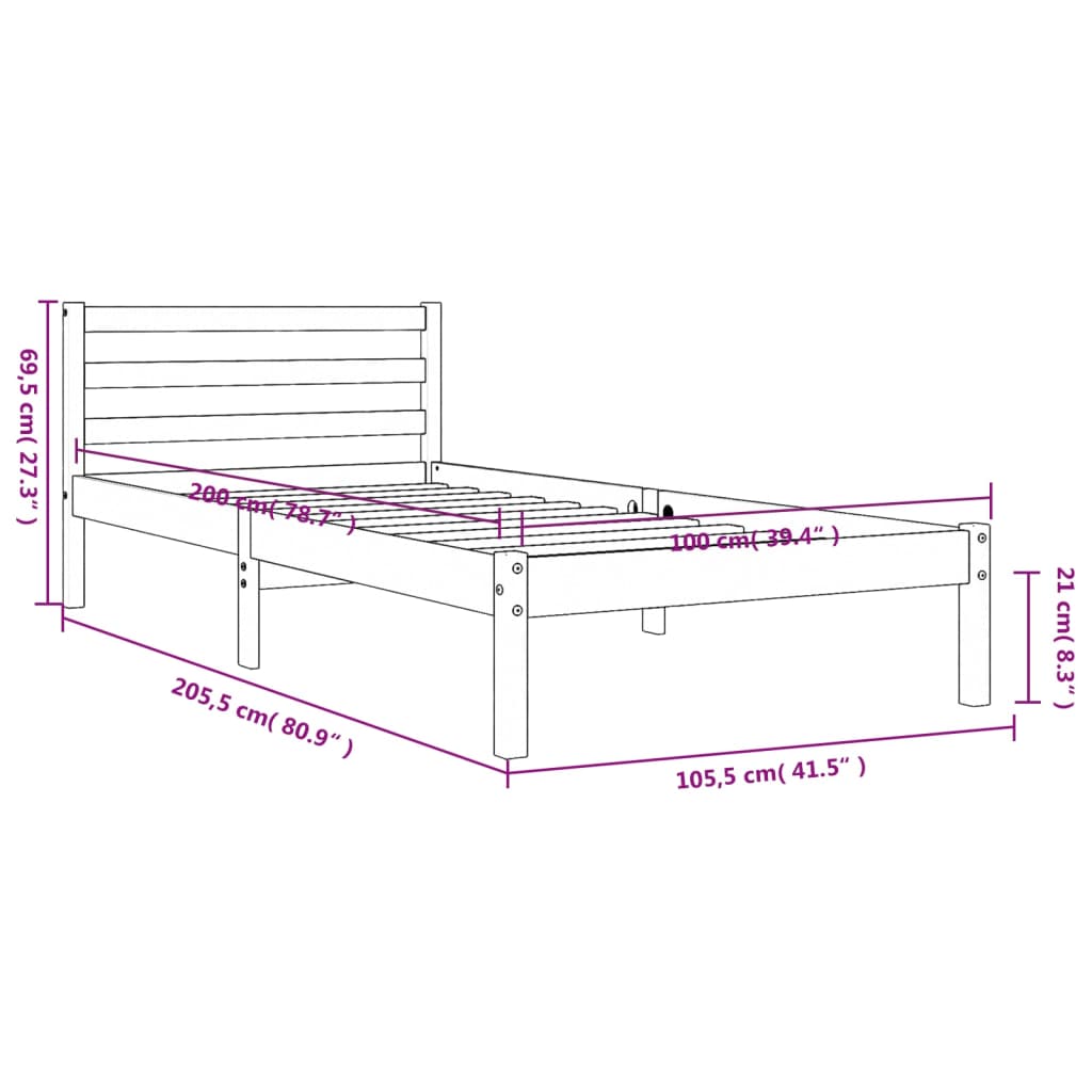 vidaXL viaszbarna tömör fenyőfa ágy matrac nélkül 100 x 200 cm