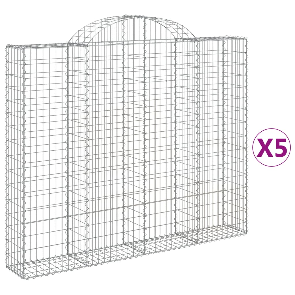 vidaXL 5 db íves horganyzott vas gabion kosár 200x30x160/180 cm