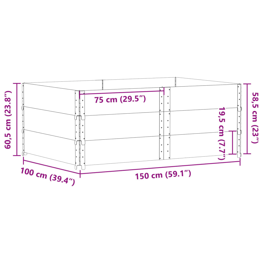 vidaXL fekete tömör fenyőfa kerti növénytartó 150 x 100 cm