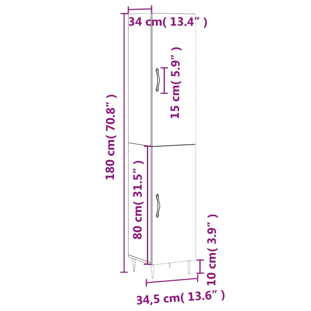 vidaXL füstös tölgy színű szerelt fa magasszekrény 34,5x34x180 cm