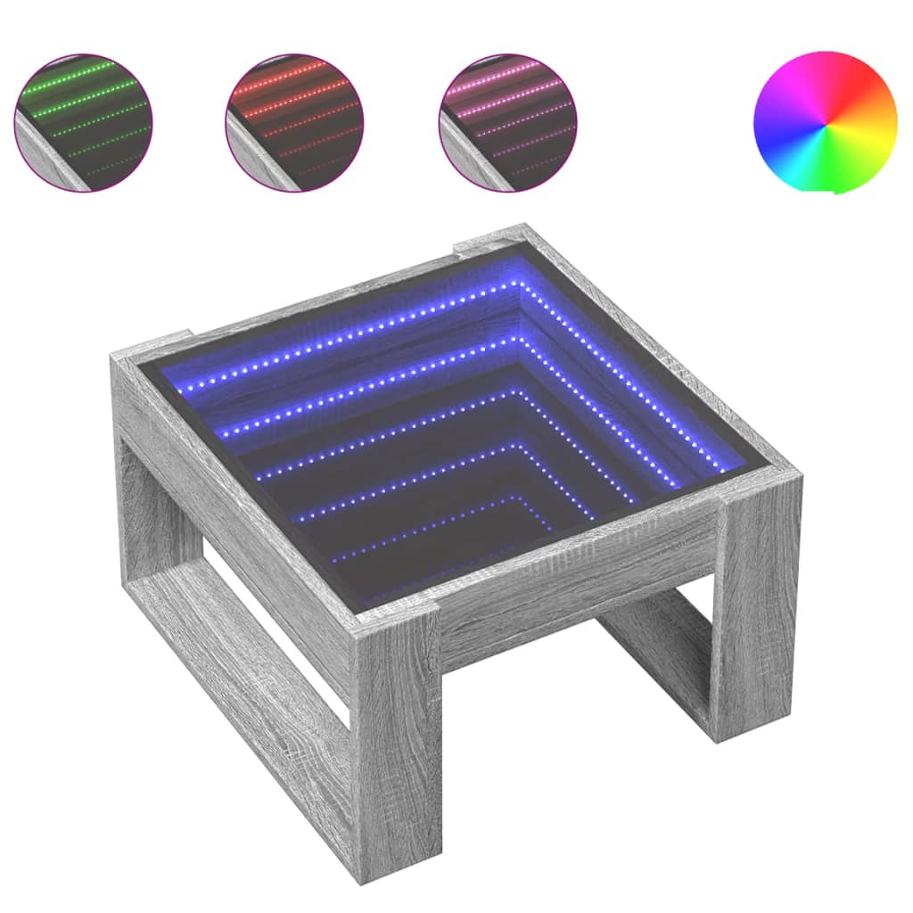 vidaXL szürke sonoma végtelen hatású LED-es dohányzóasztal 50x53x30 cm