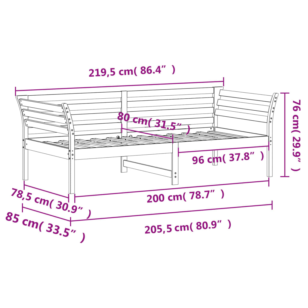 vidaXL viaszbarna tömör fenyőfa kanapéágy matrac nélkül 80 x 200 cm