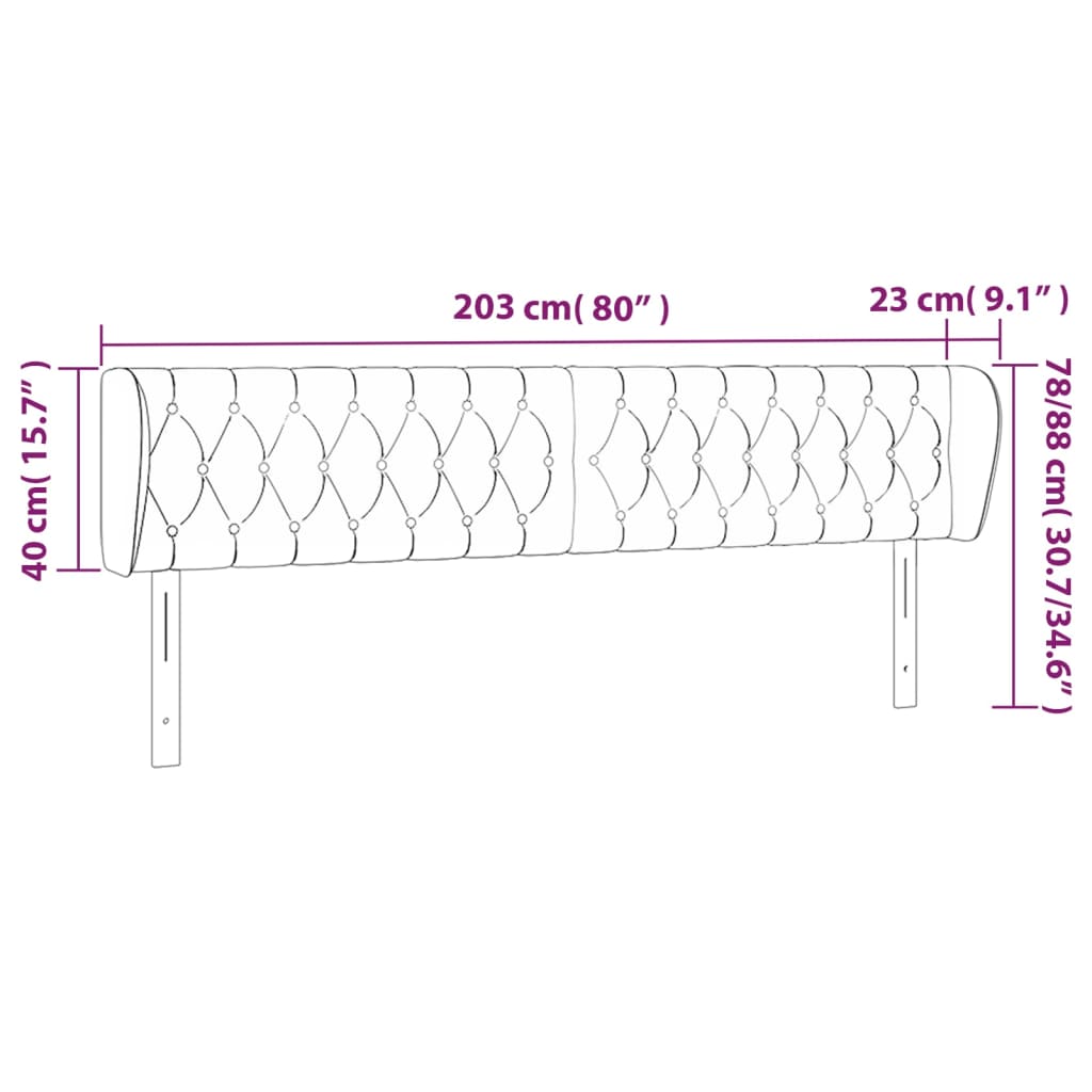 vidaXL sötétszürke bársony fejtámla szárnyakkal 203x23x78/88 cm