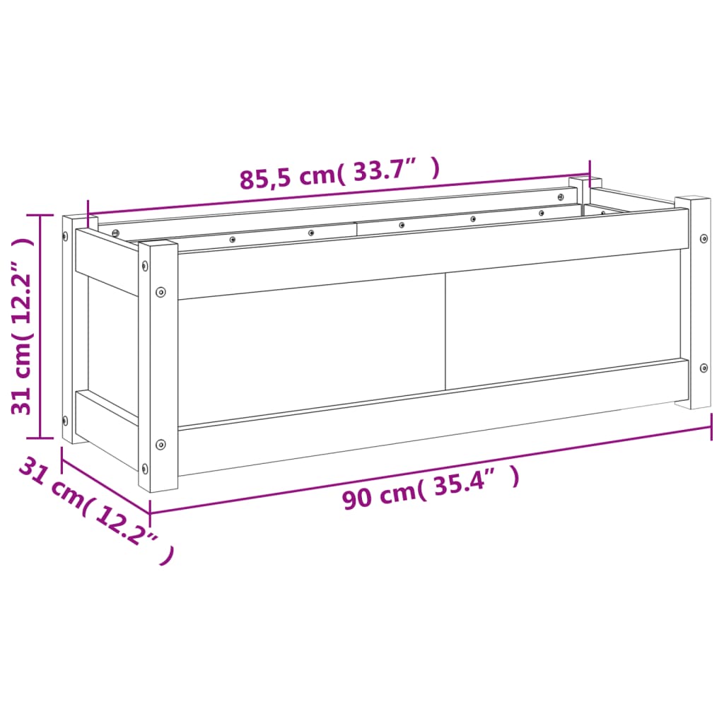 vidaXL viaszbarna tömör fenyőfa kerti virágláda 90 x 31 x 31 cm