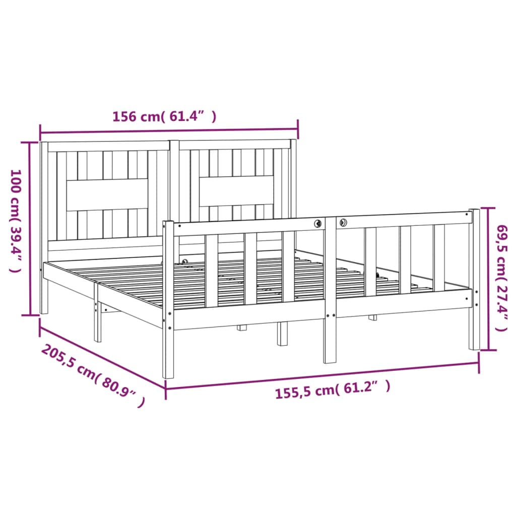 vidaXL tömör fenyőfa ágykeret fejtámlával 150 x 200 cm (King Size)