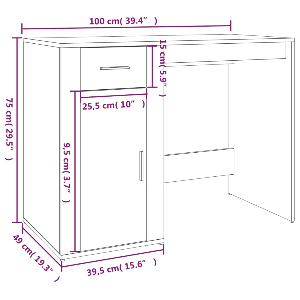 vidaXL szürke sonoma színű szerelt fa íróasztal 100x49x75 cm