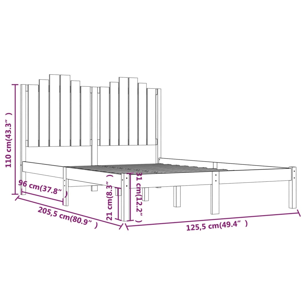 vidaXL fekete tömör fenyőfa ágykeret 120 x 200 cm