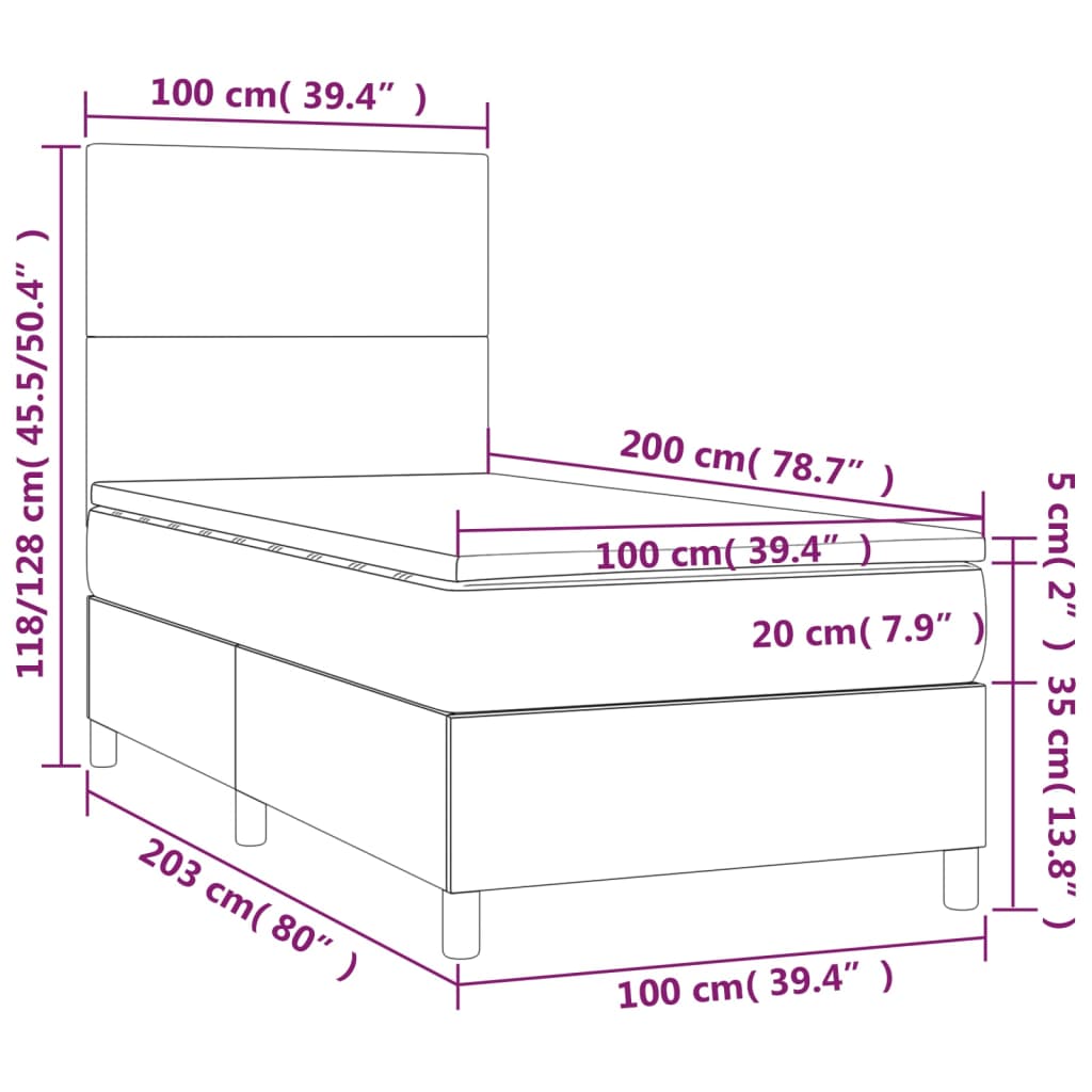 vidaXL sötétszürke szövet rugós ágy matraccal 100 x 200 cm