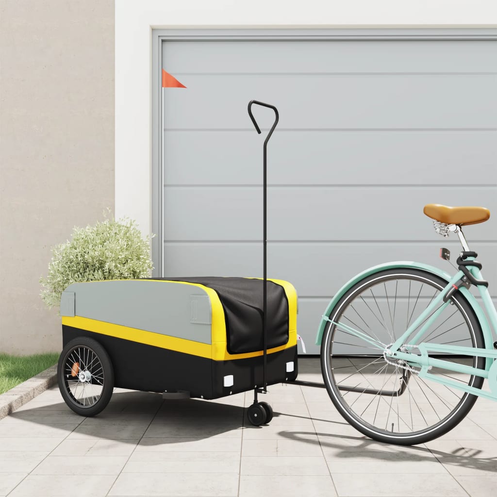 vidaXL fekete-sárga vas kerékpár-utánfutó 45 kg
