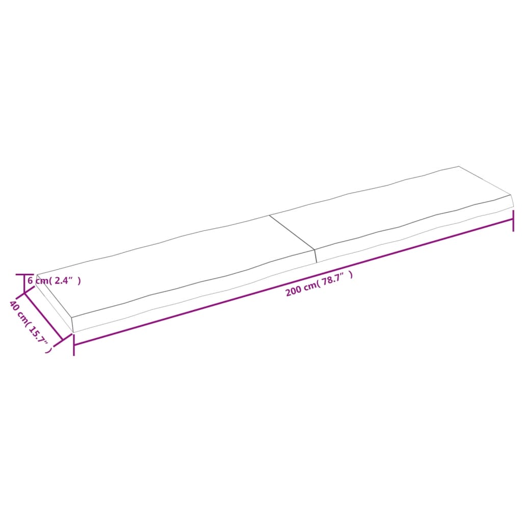 vidaXL kezeletlen tömör fa asztallap 200x40x(2-6) cm