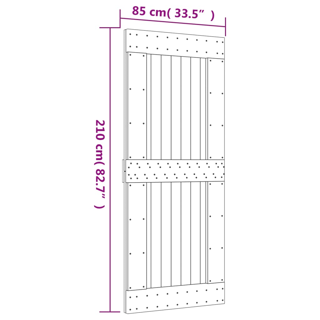 vidaXL tömör fenyőfa tolóajtó fémszerelék szettel 85x210 cm