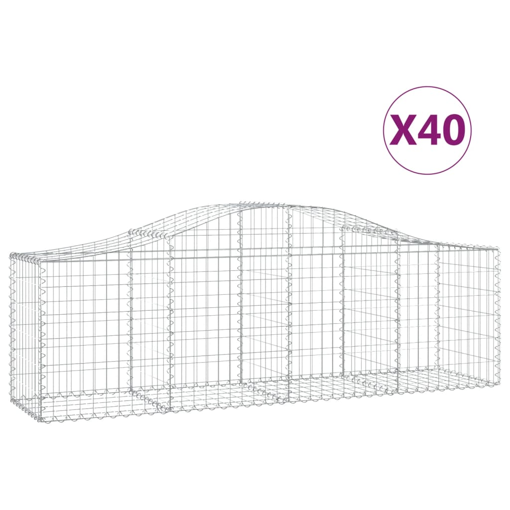 vidaXL 40 db íves horganyzott vas gabion kosár 200x50x60/80 cm