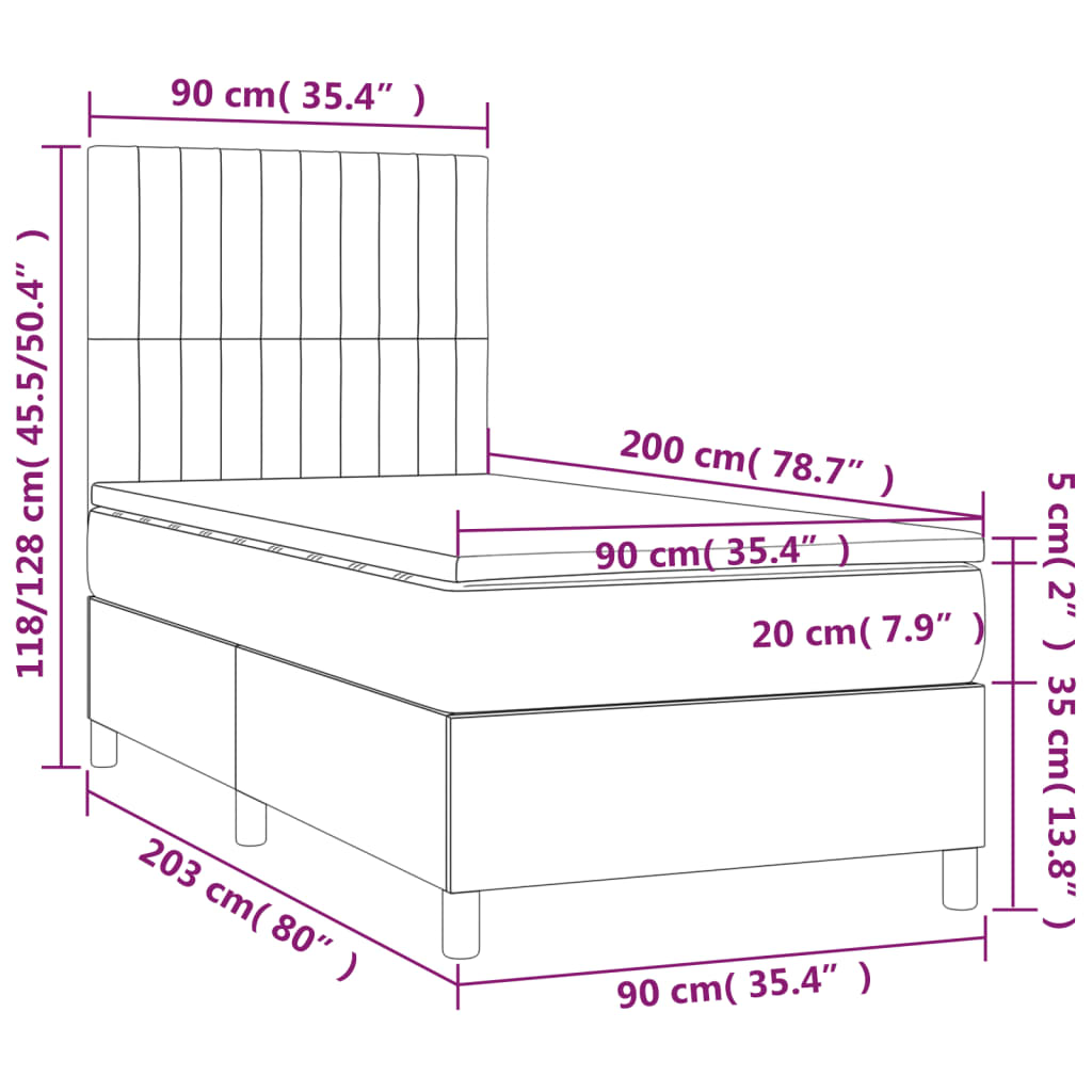 vidaXL krémszínű szövet rugós ágy matraccal 90 x 200 cm