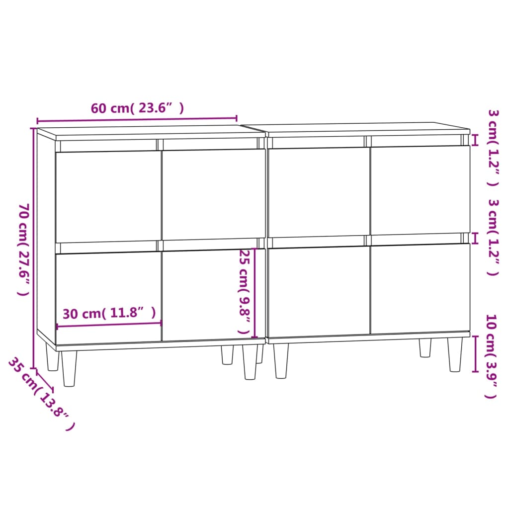 vidaXL 2 db füstös tölgy színű szerelt fa tálalószekrény 60x35x70 cm