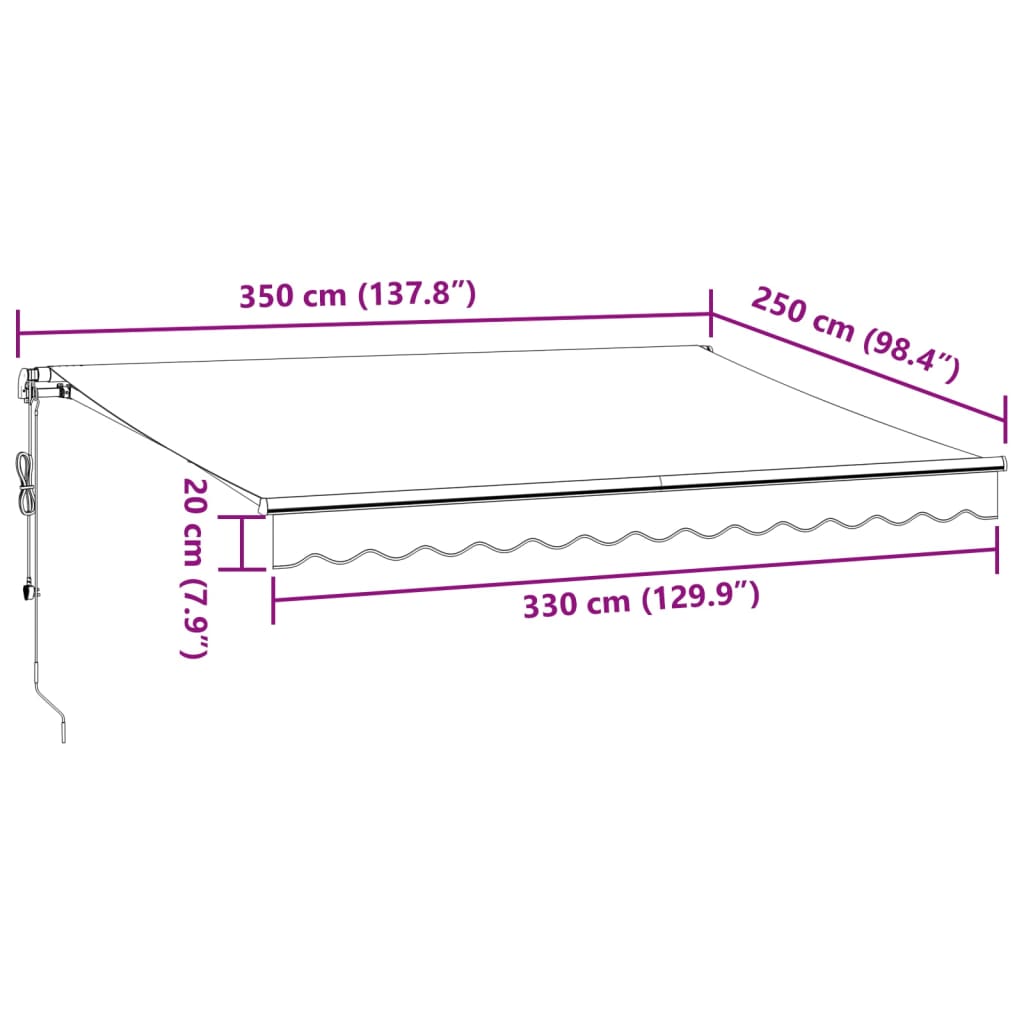 vidaXL burgundi vörös automata kihúzható LED-es napellenző 350x250 cm