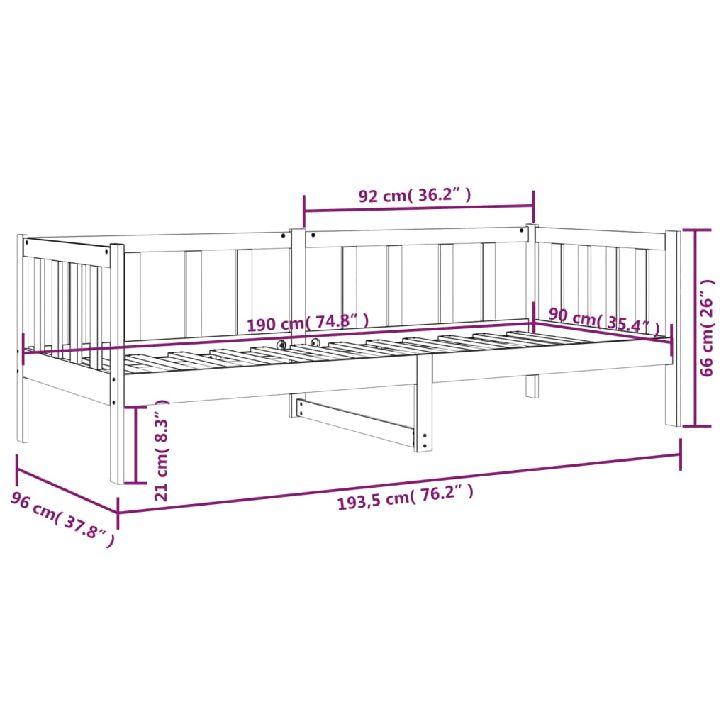 vidaXL tömör fenyőfa kanapéágy matrac nélkül 90 x 190 cm